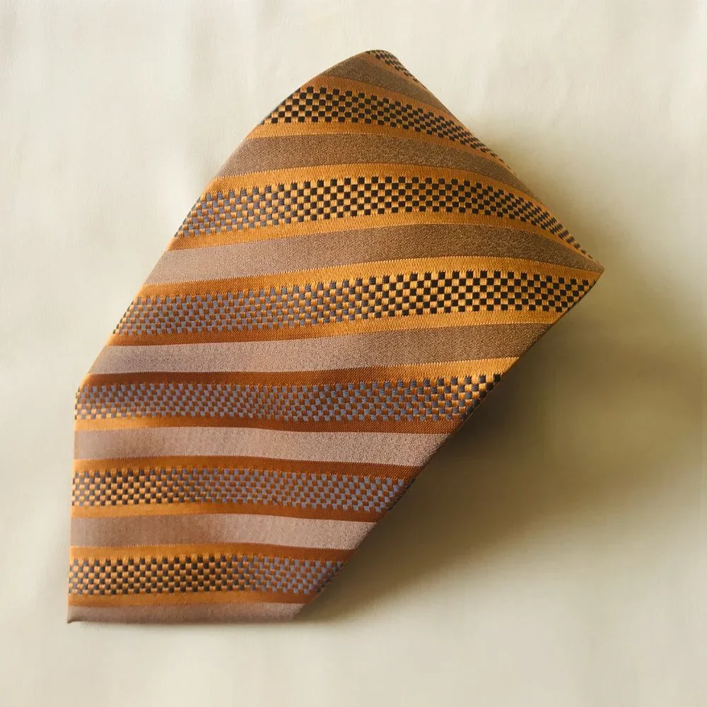 Laurant Bennet Milano Neck Tie Gold Black Pattern Like New
